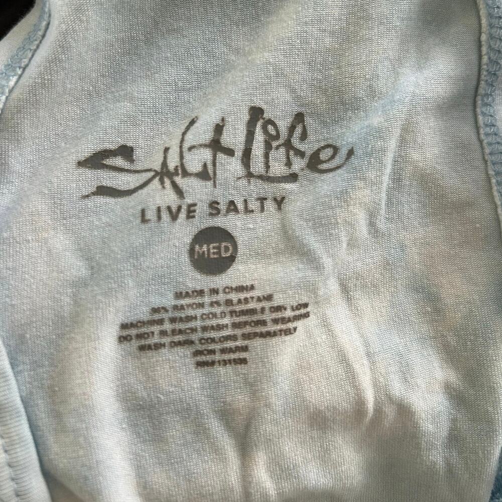 Salt Life Womens Medium Blue Tie Dye Graphic Tank Top Beach Coastal Surf - Picture 4 of 5